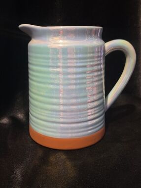 Teleflora Ceramic Iridescent Pastel Blue Pitcher with Terracotta Base